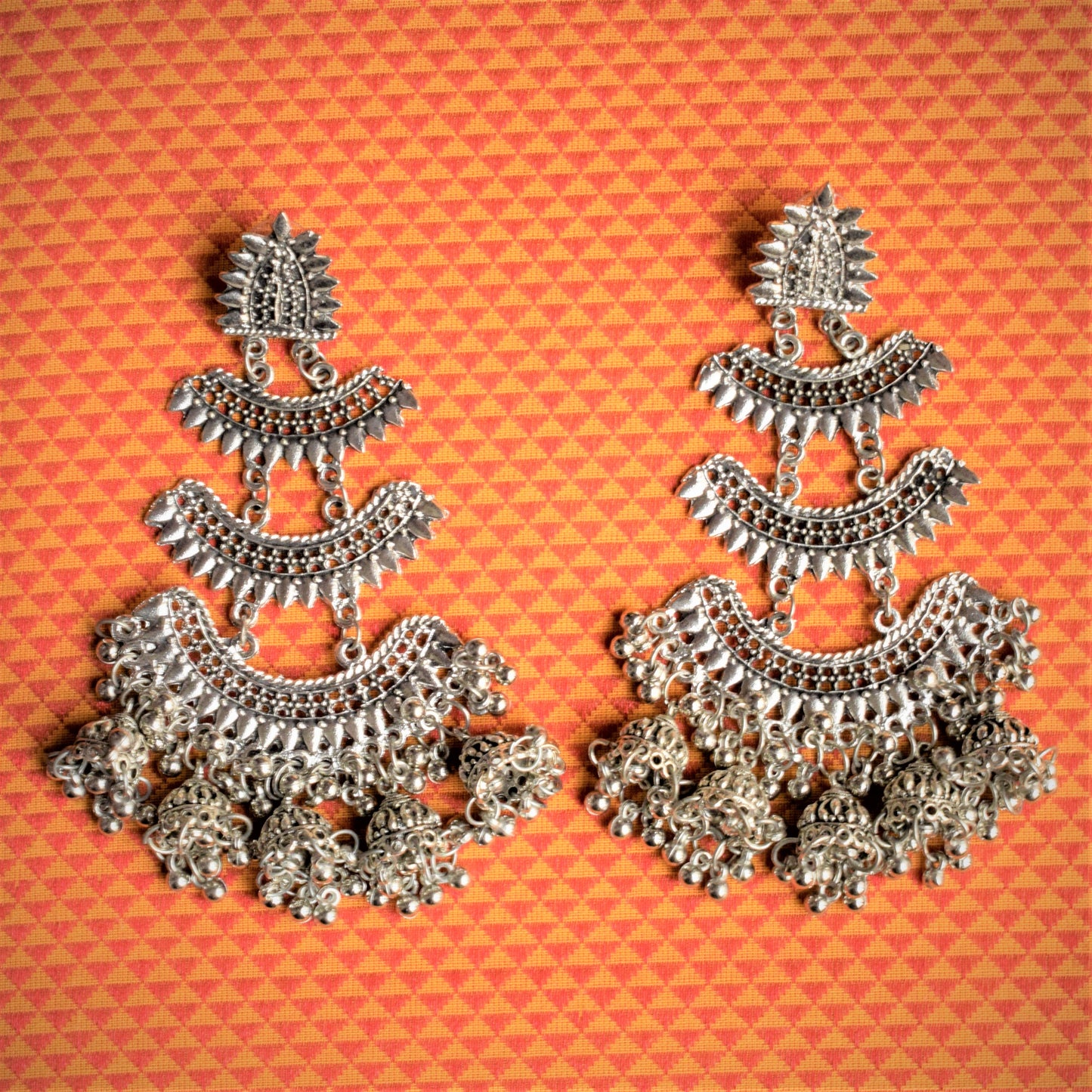Silver and Golden Oxidised German Silver Layered Jhumka Chandbali