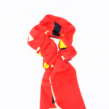 Red Abstract Printed Ribbon Scrunchie