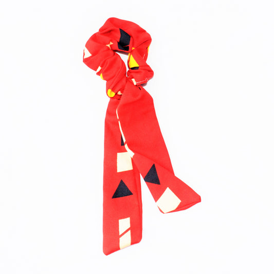Red Abstract Printed Ribbon Scrunchie