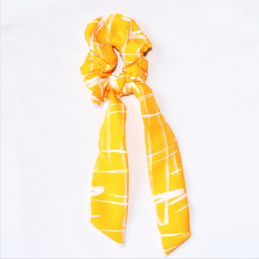 Mustard Yellow Printed Ribbon Scrunchie