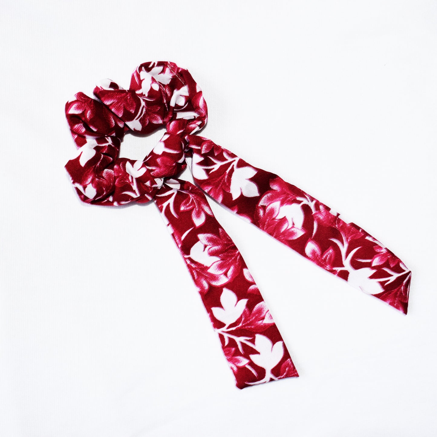 Red Hues Floral Printed Ribbon Scrunchie