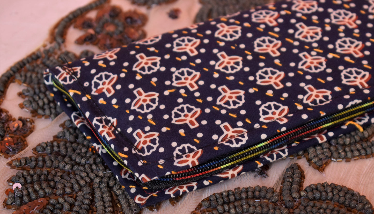 Navy Blue Handmade Katha Work Wallet