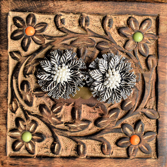 Large German Silver Flower Layered Stud