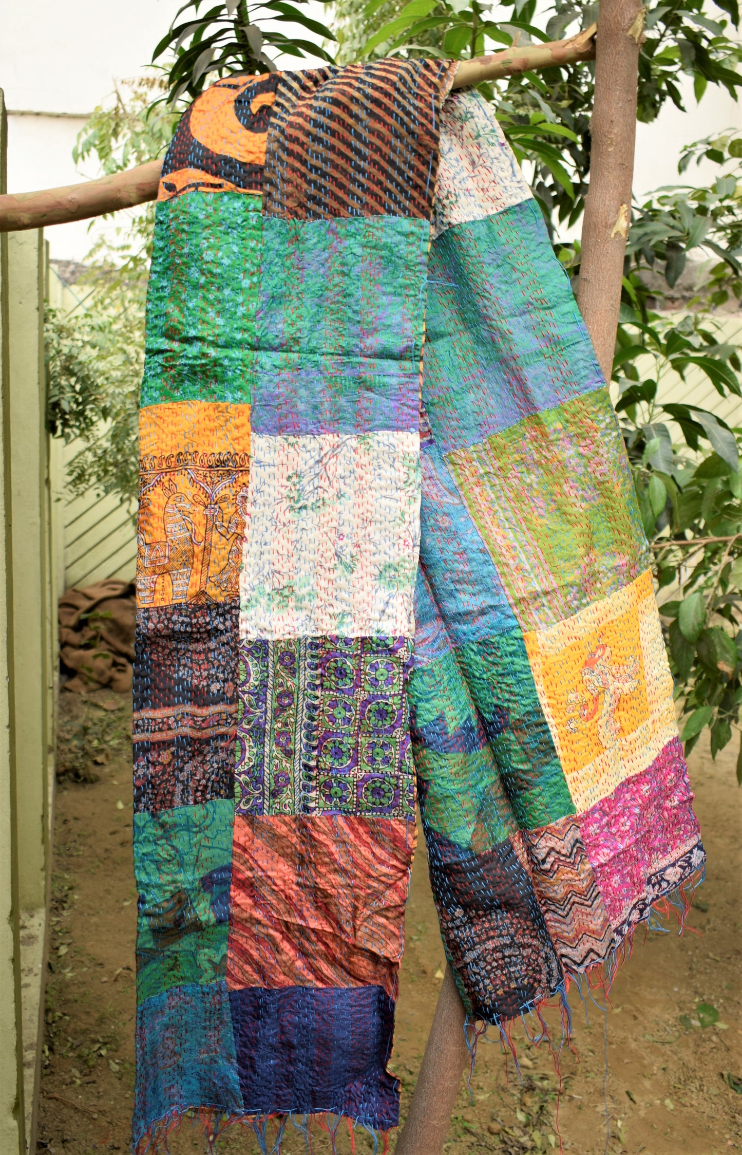 Rust Adore :  Multicolored Silk Kantha Stole