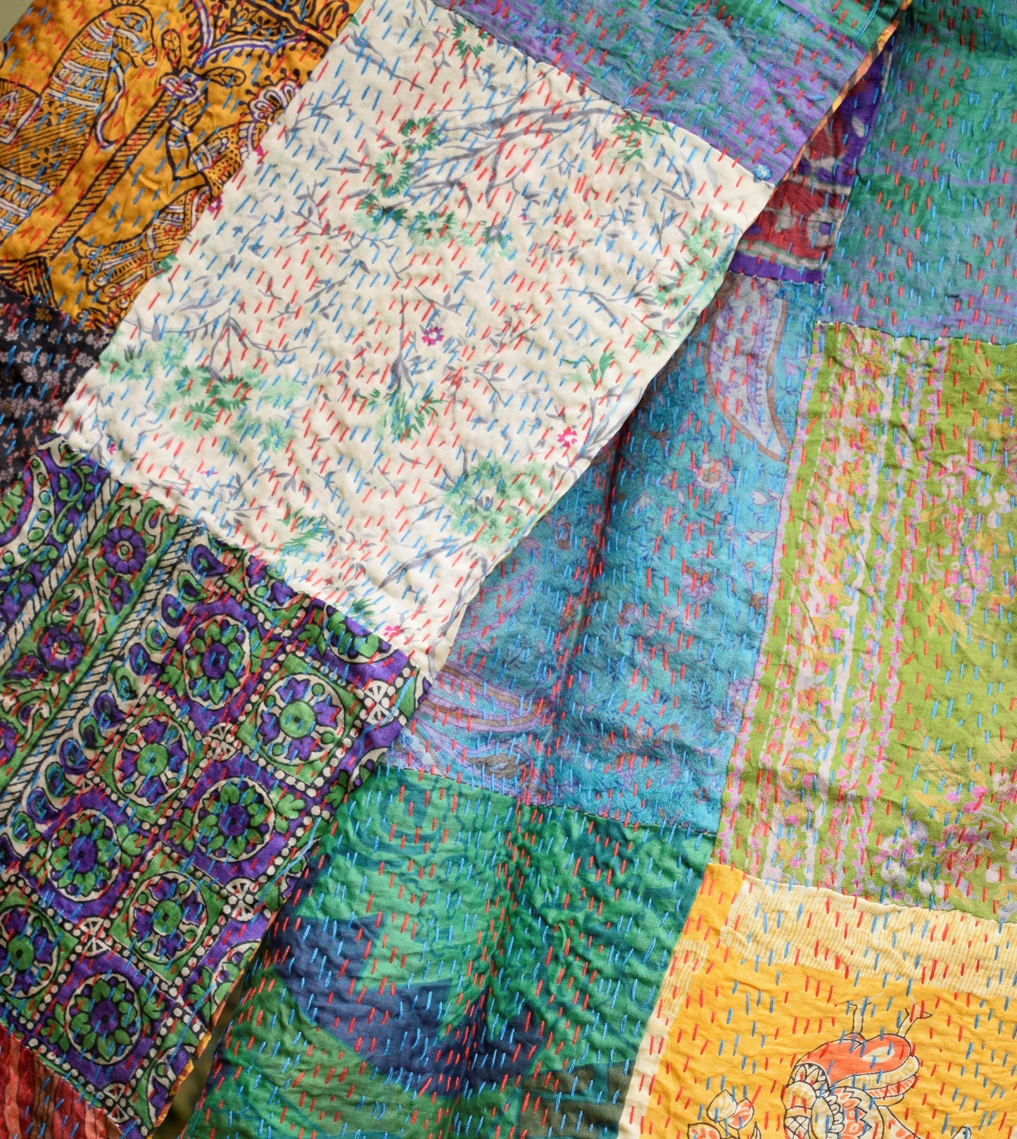 Rust Adore :  Multicolored Silk Kantha Stole