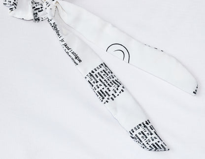 Black and White Text Printed Ribbon Scrunchie