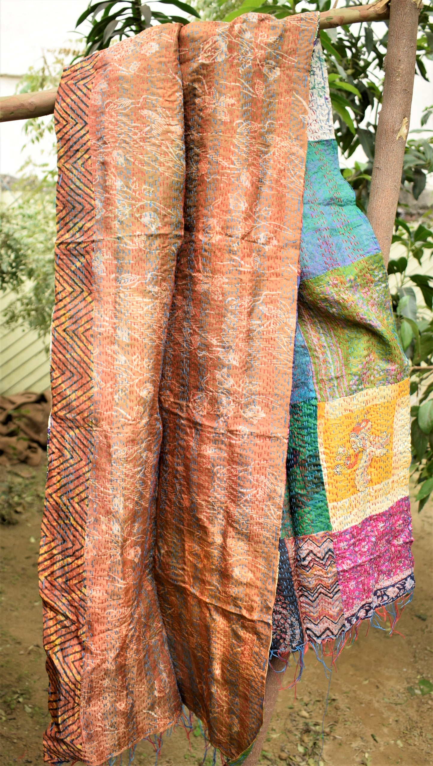 Rust Adore :  Multicolored Silk Kantha Stole