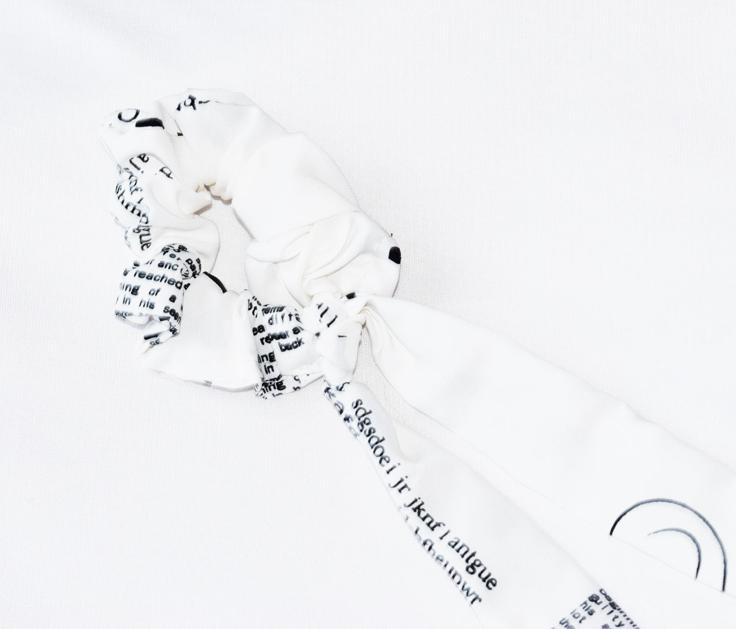 Black and White Text Printed Ribbon Scrunchie