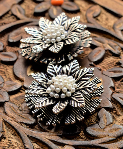 Large German Silver Flower Layered Stud