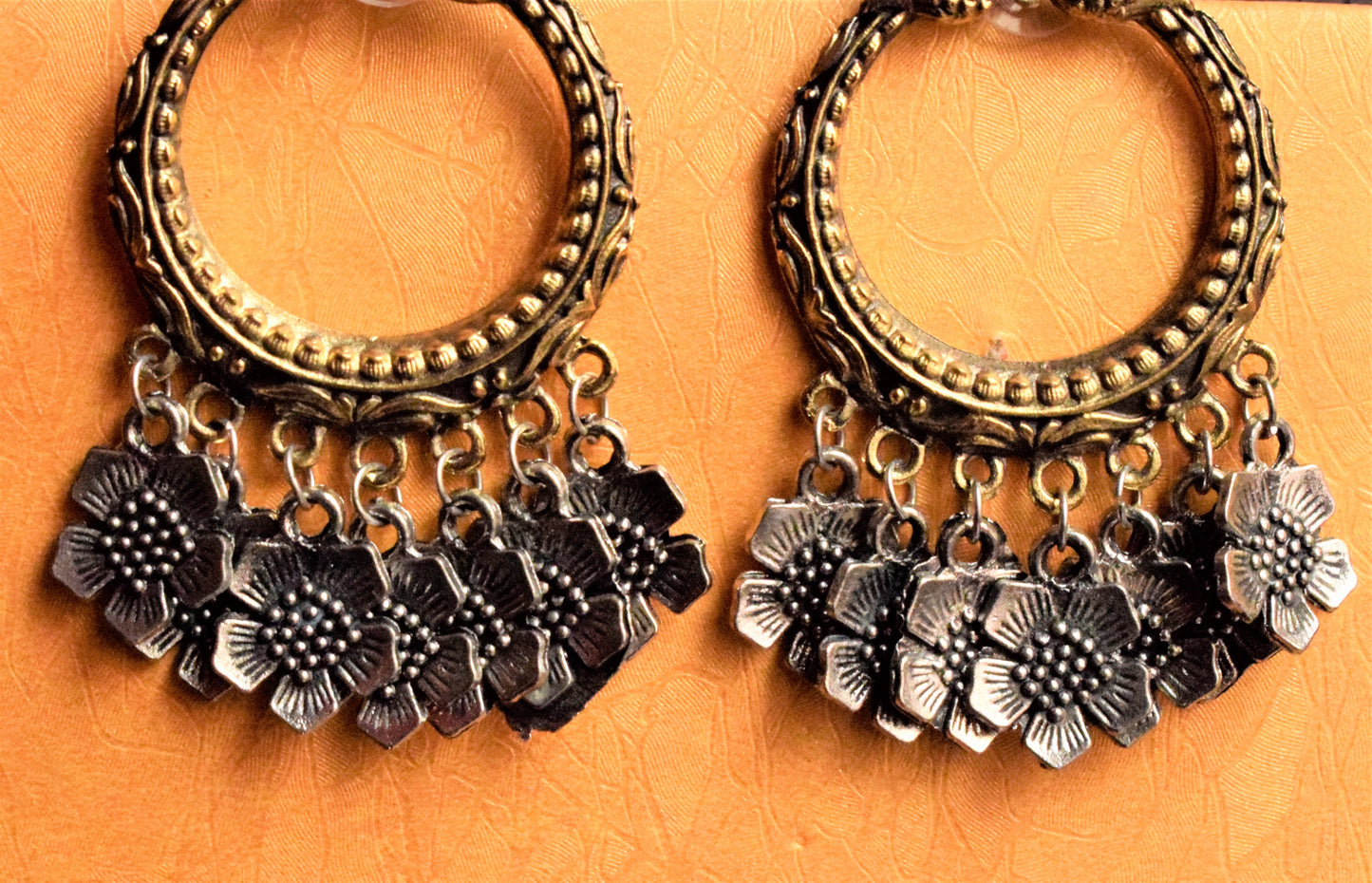 Golden and Silver Floral Peacock Hoop Earring