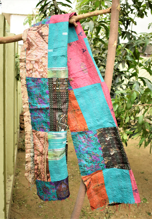 Shaded Symphony : Multicolored Silk Kantha Stole