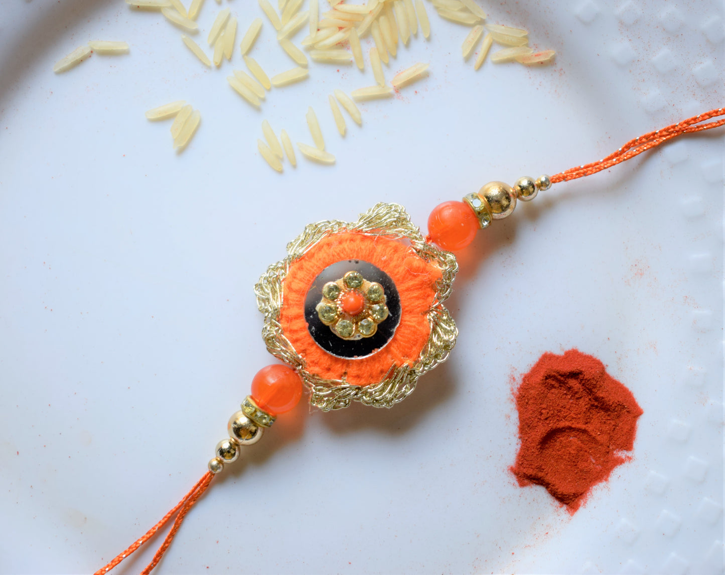 Zari Flower Mirror Rakhi