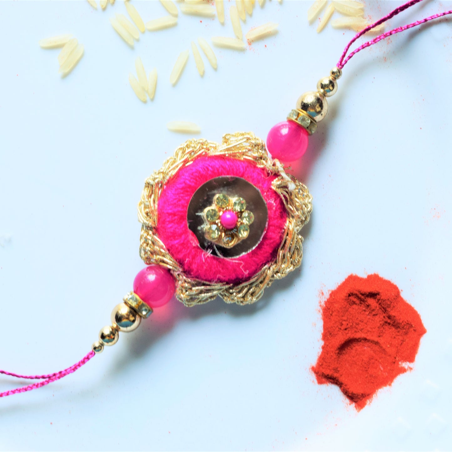 Zari Flower Mirror Rakhi