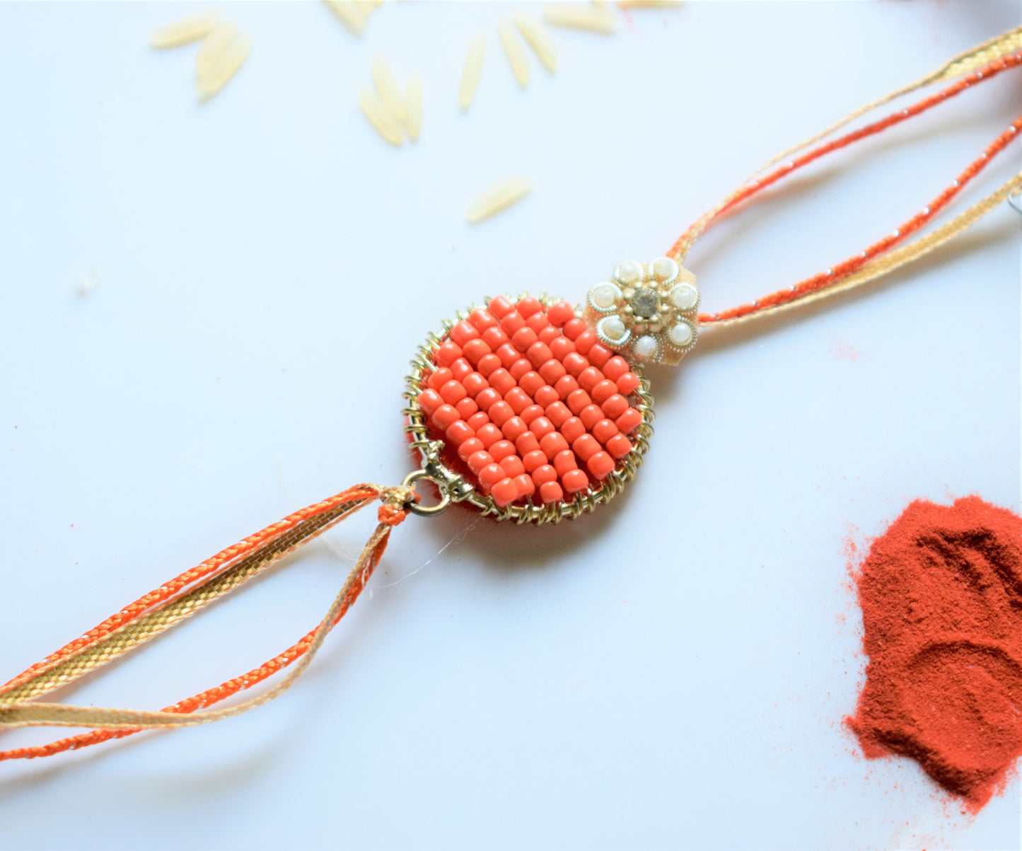 Orange Bloom Gota and Bead Rakhi