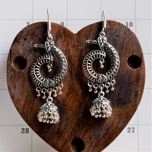 Silver Oxidized Spiral Hook Jhumka