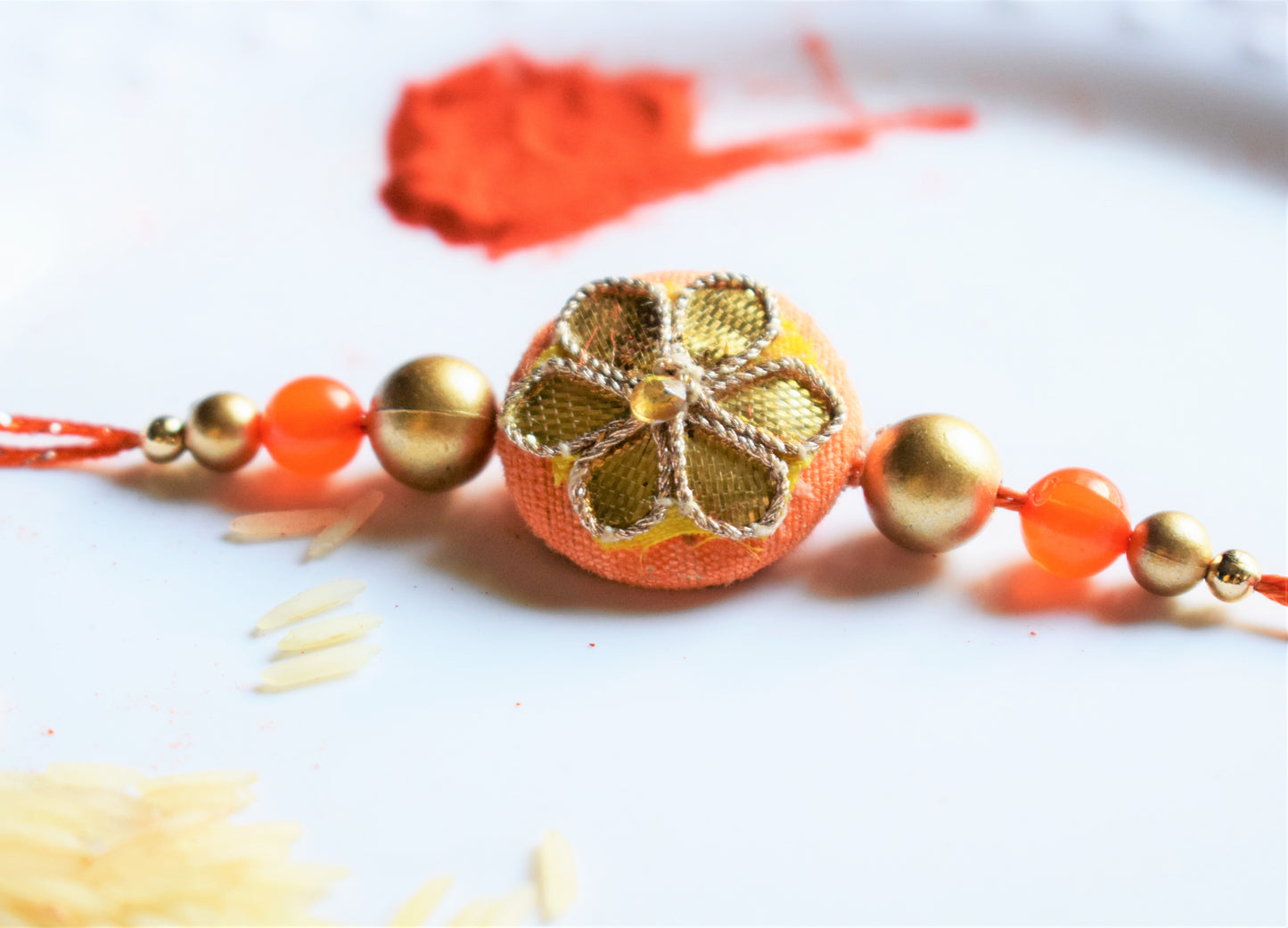 Gota Patti Flower Orange Rakhi