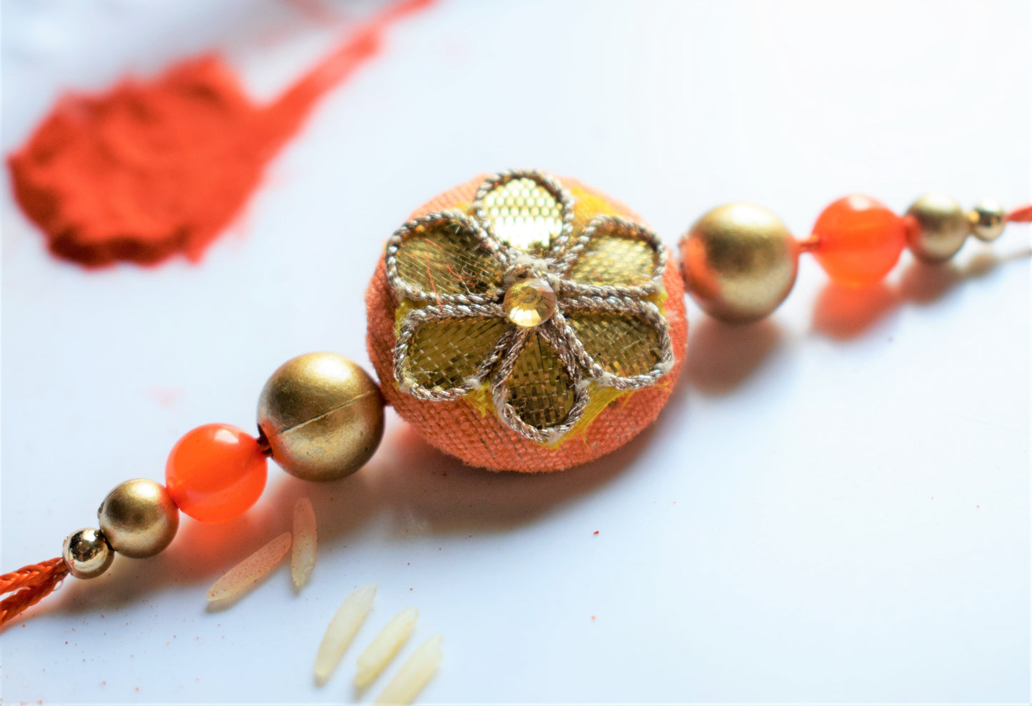 Gota Patti Flower Orange Rakhi