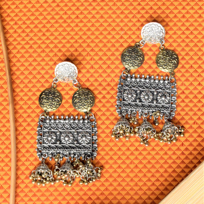 Golden and German Silver Designer Phoolsej Jhumka Earring
