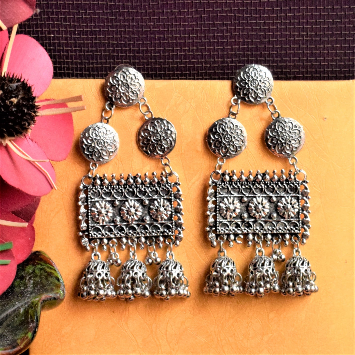 Golden and German Silver Designer Phoolsej Jhumka Earring