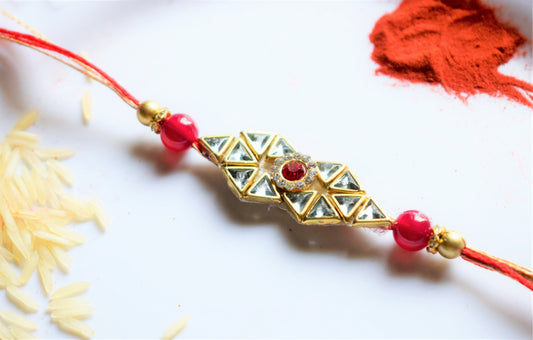 Kundan and Stone Traditional Red Rakhi