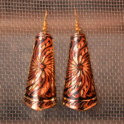 Long Shaded Carved Metal Danglers - GlitterGleam