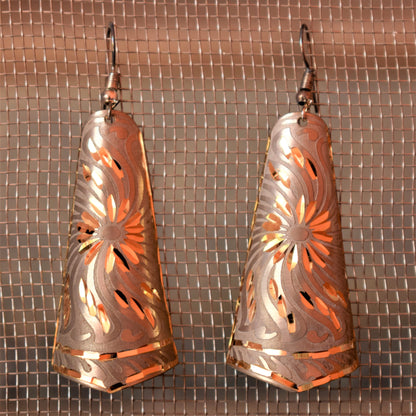 Long Shaded Carved Metal Danglers - GlitterGleam