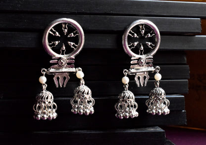 German Silver Trishul Chakra Jhumka