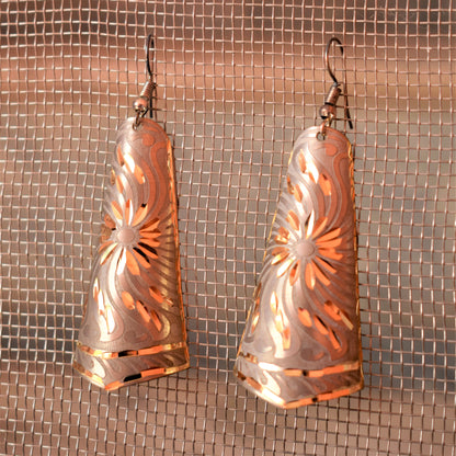 Long Shaded Carved Metal Danglers - GlitterGleam