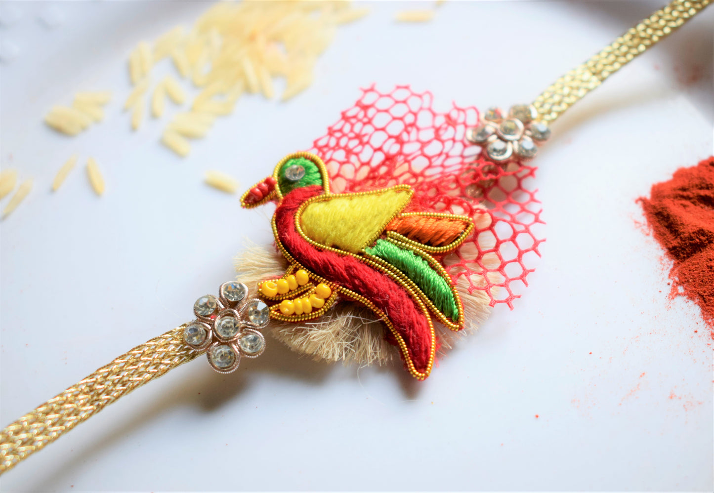 Designer Embroidered Parrot Rakhi