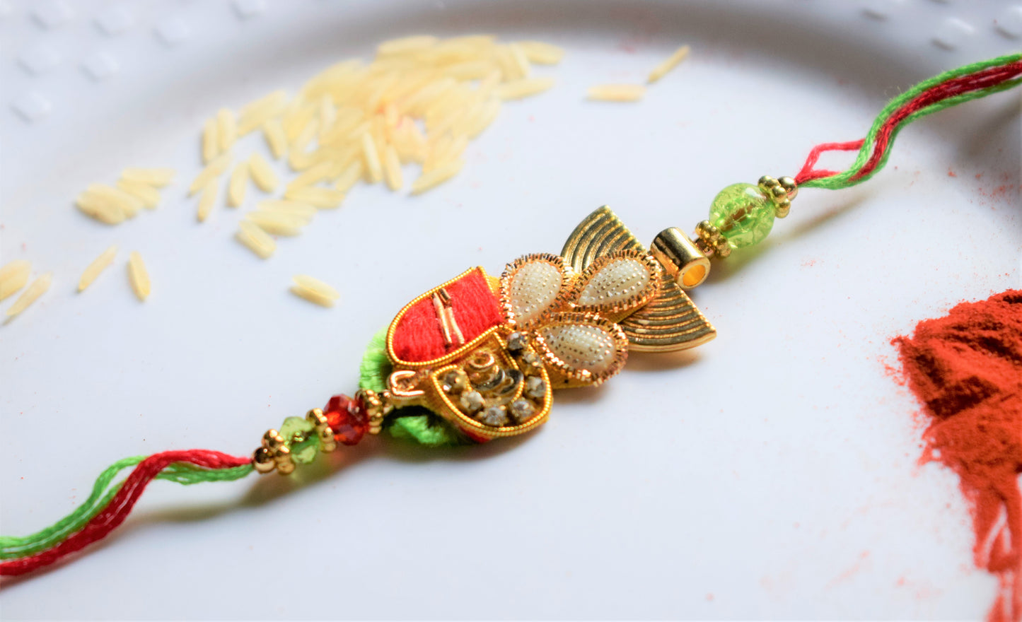 Green and Red Half-Coin Boho Rakhi