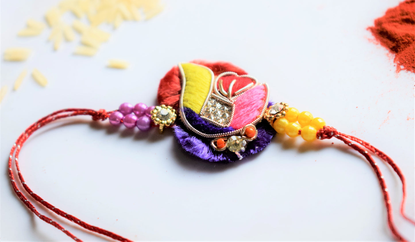 Traditional Embroidered Multicolored Zardozi Rakhi