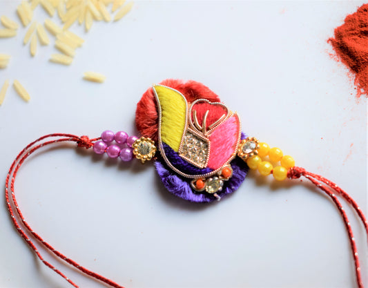 Traditional Embroidered Multicolored Zardozi Rakhi