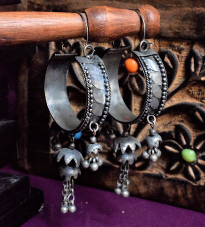 German Silver Tribal Vintage Hoops