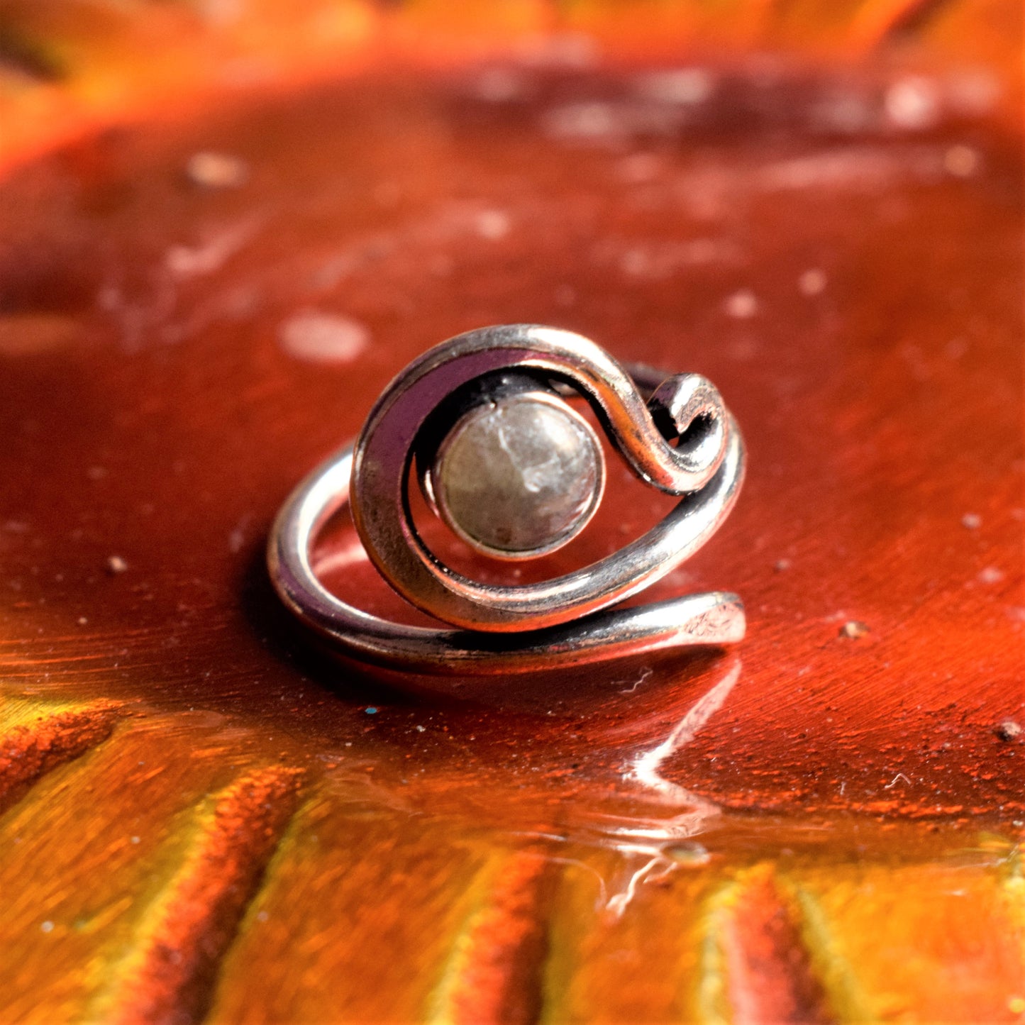 Spiral Gemstone German Silver Finger Ring