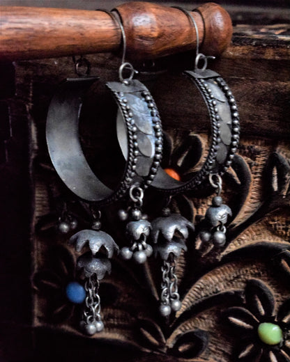 German Silver Tribal Vintage Hoops