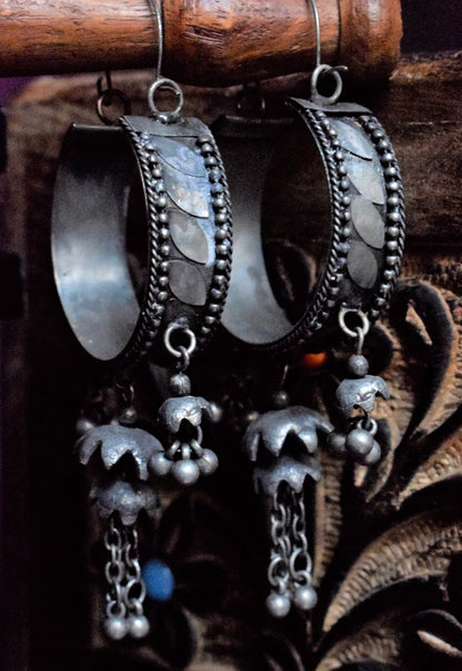German Silver Tribal Vintage Hoops