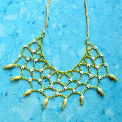 Green and Yellow Bead Fish Net Crochet Choker Necklace