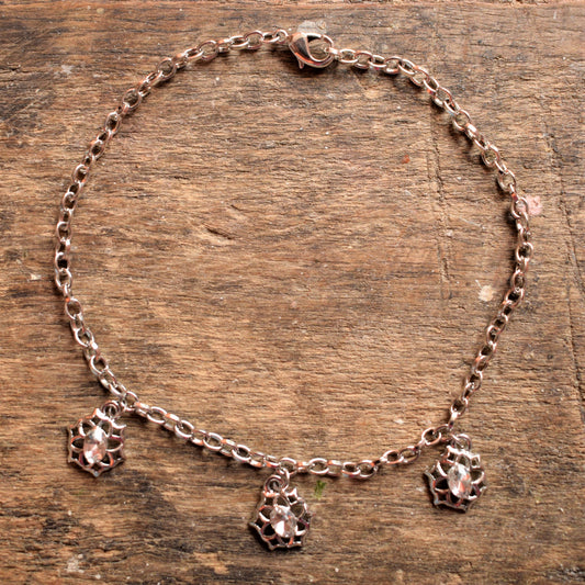 Silver Floral Crystal Chain Anklet (Single) - GlitterGleam