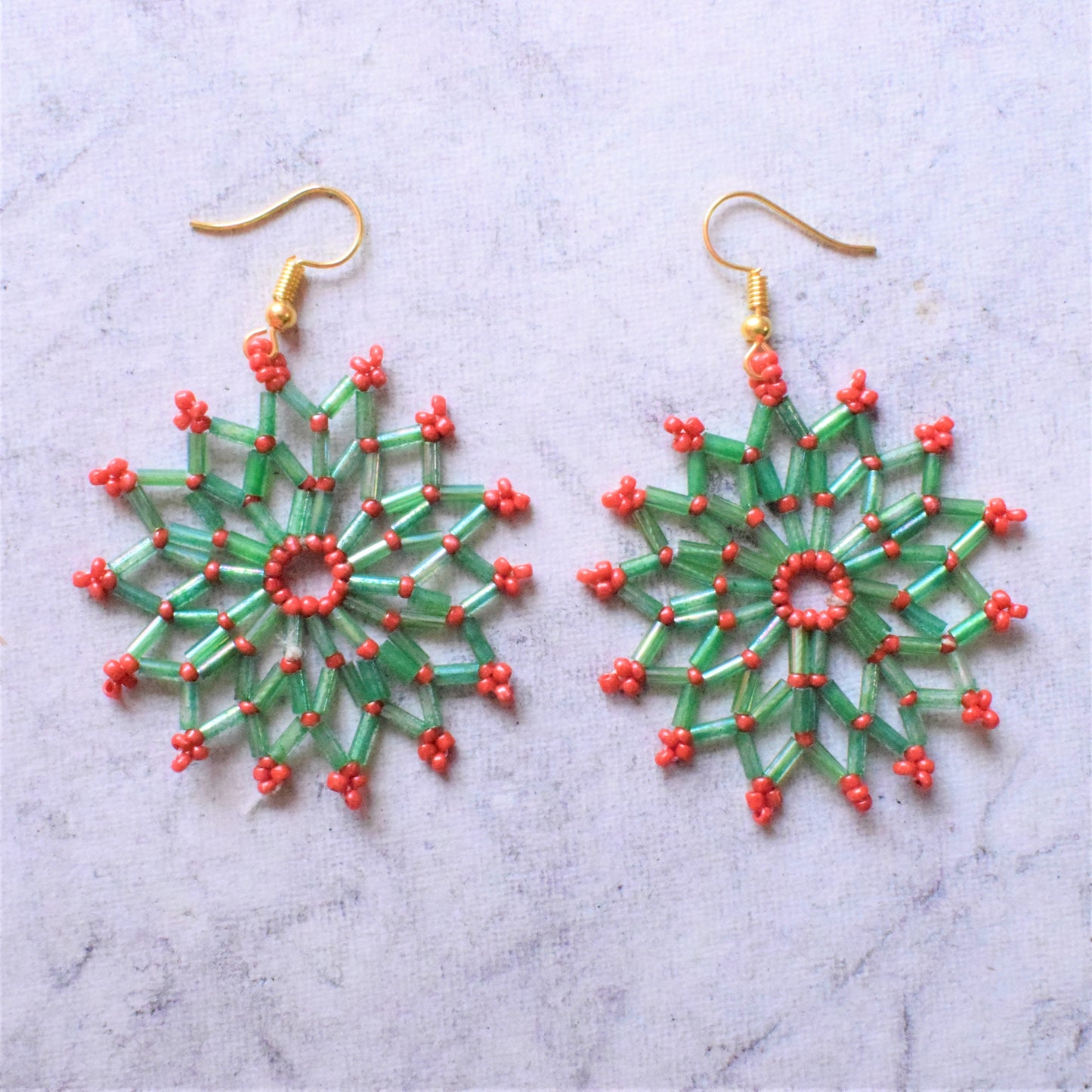 Pink and Green Sequin Bead Flower Danglers