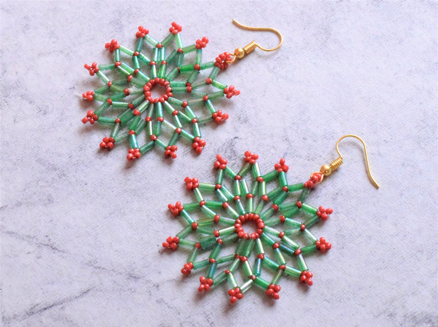 Pink and Green Sequin Bead Flower Danglers