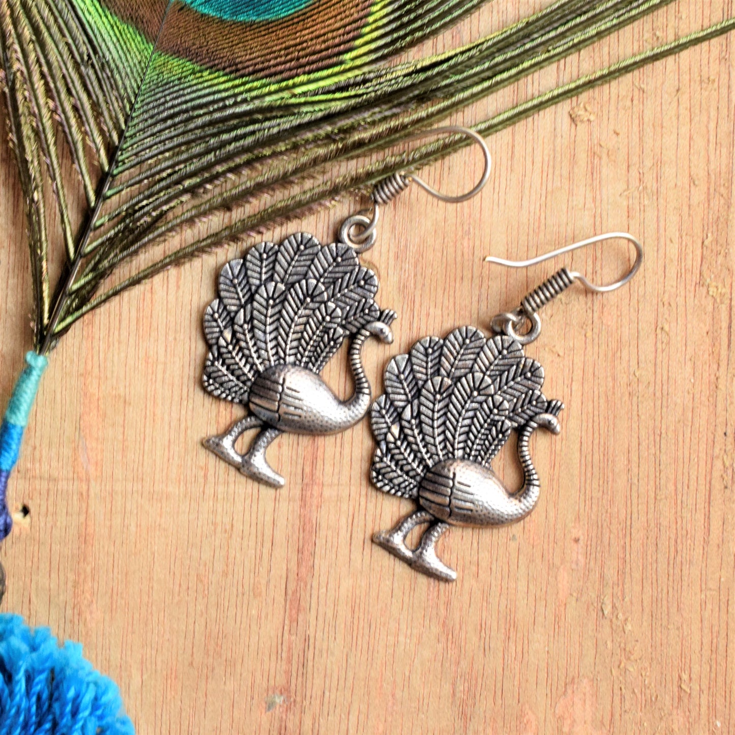 Silver Oxidized Peacock Danglers