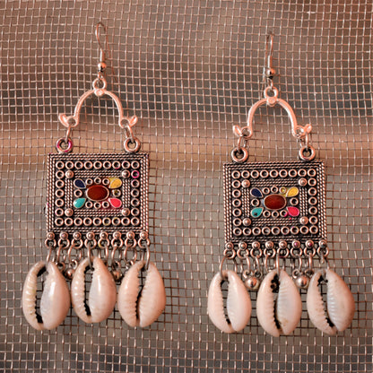 Afghani Seashell Square Danglers - GlitterGleam