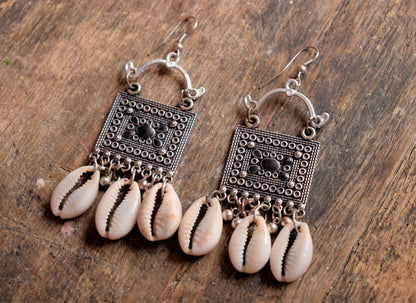 Afghani Seashell Square Danglers - GlitterGleam