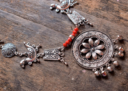 German Silver Bird Flower Pendant Necklace Set - GlitterGleam