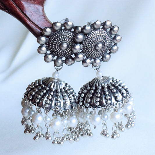 Large German Silver Pearl Jhumka