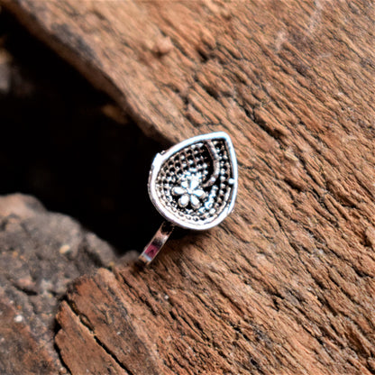 Silver Oxidized Flower Spindle Nose Push Pin