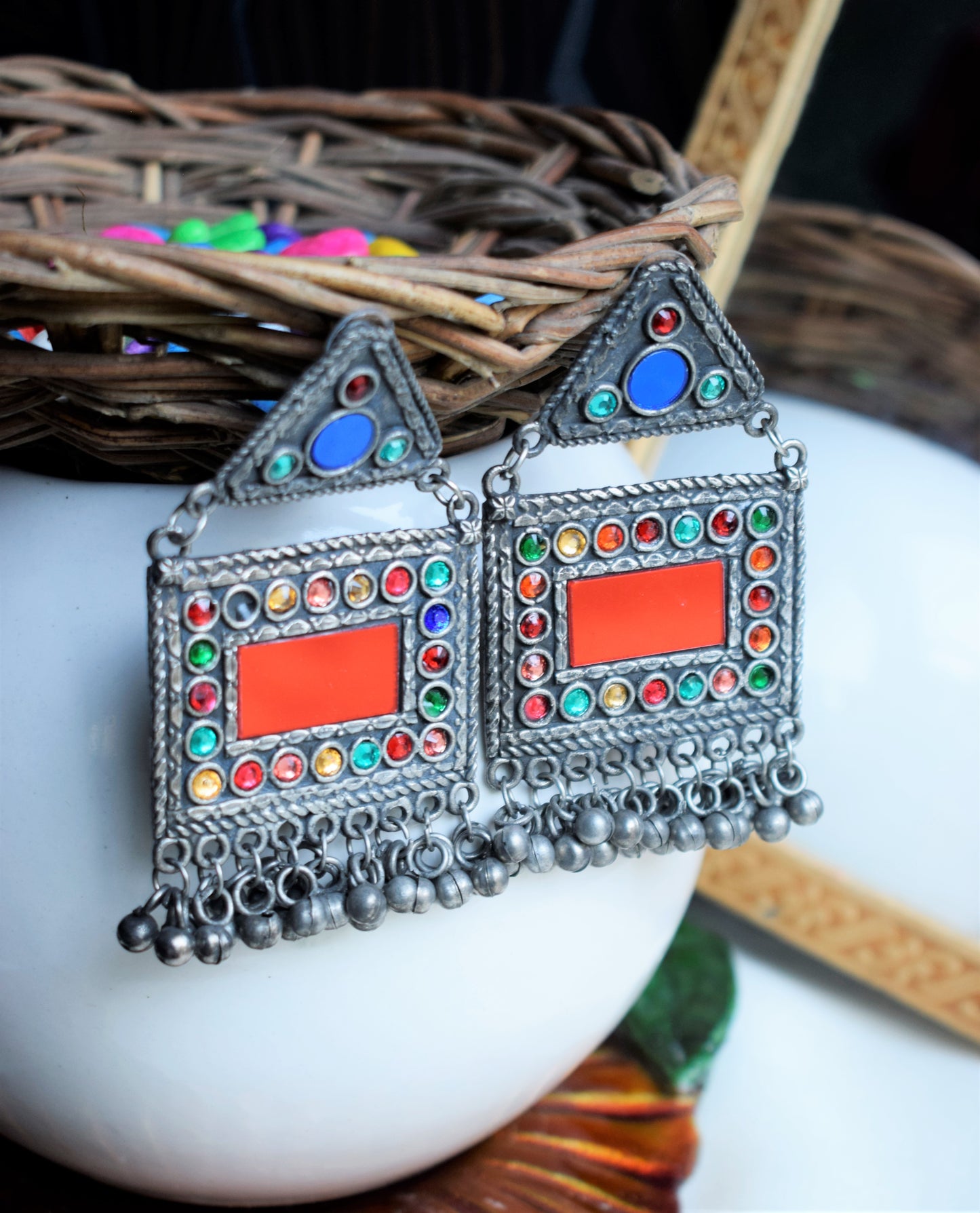German Silver Afghani Jharokha Earrings