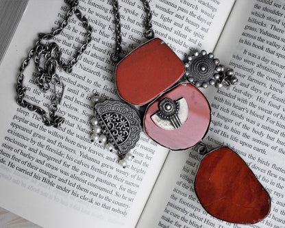 Bohomania Stone Silver Antique Pendant Necklace
