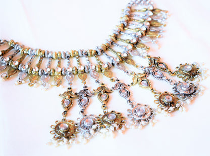 Tribal Bead Choker Necklace Set with Floral Tassels