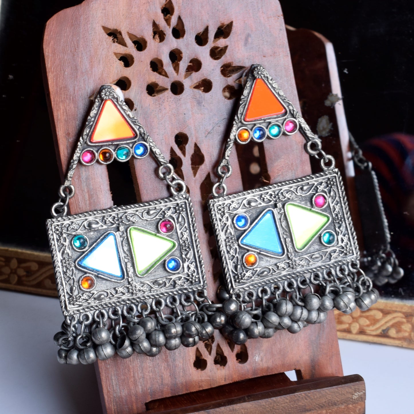 German Silver Dishadarshak Afghani Earrings